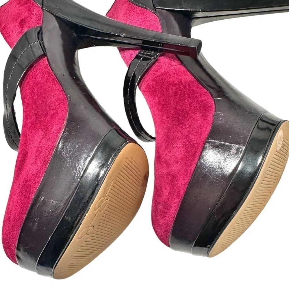 Jessica Simpson- Hot Pink Suede Like Upper w/ Black Platform High Heel Pump- 6B